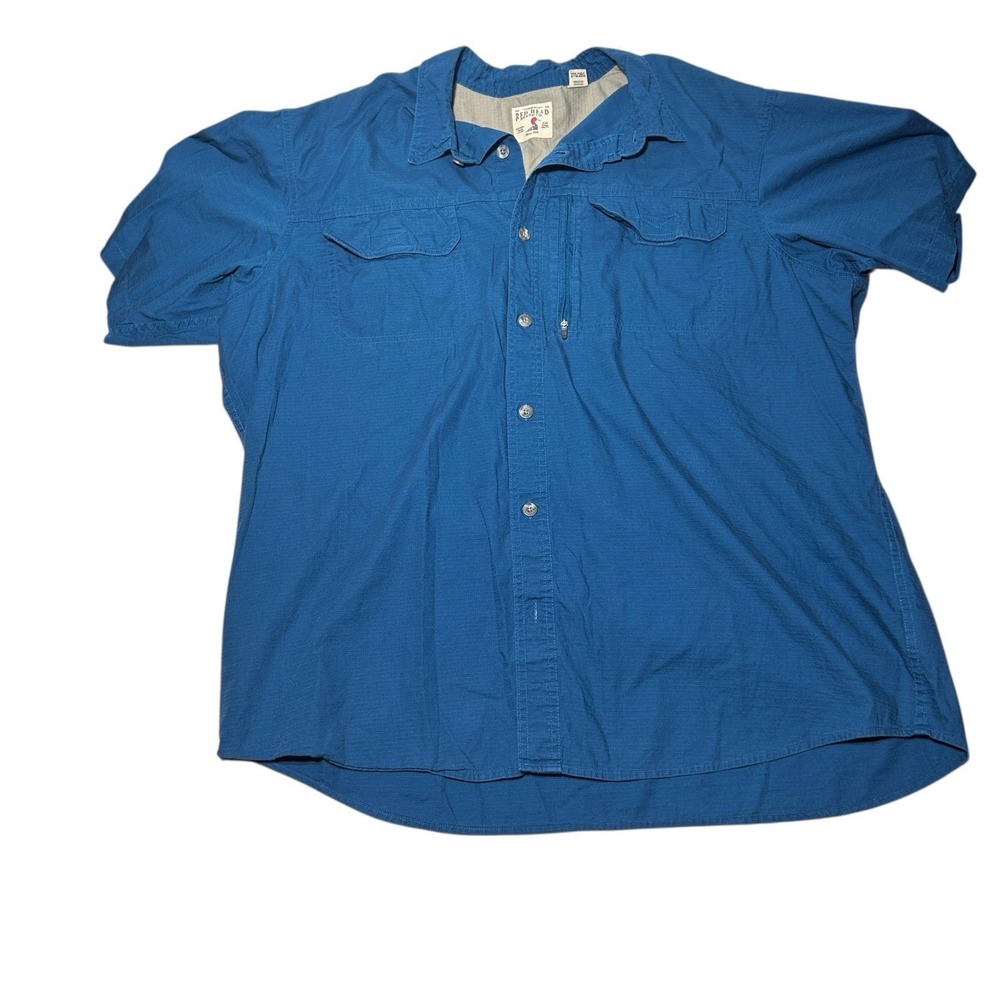 Red Head Brand Co. Work Fishing Shirt Pockets Blue Short Sleeve Button Up 2XL